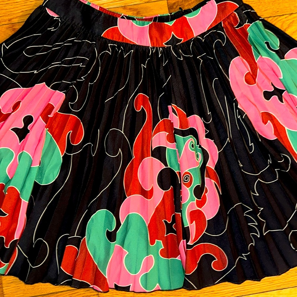 RARE KARAVAN Sz L silky, pleated opulent jewel tones circle skirt with side zip
